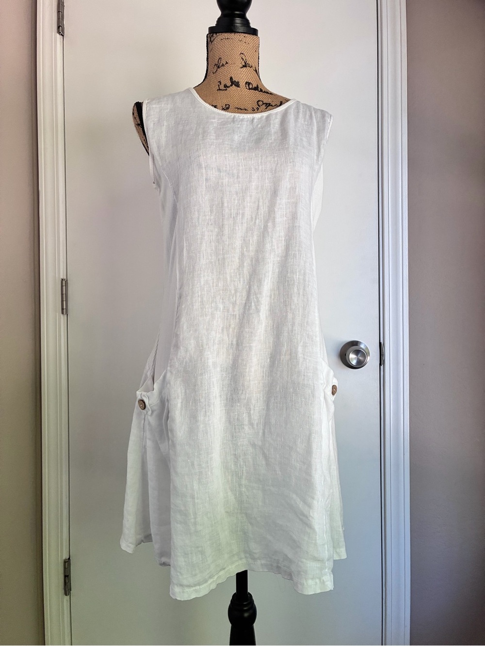 Wishlist White Sleeveless Linen Shift Dress Bandeau Style